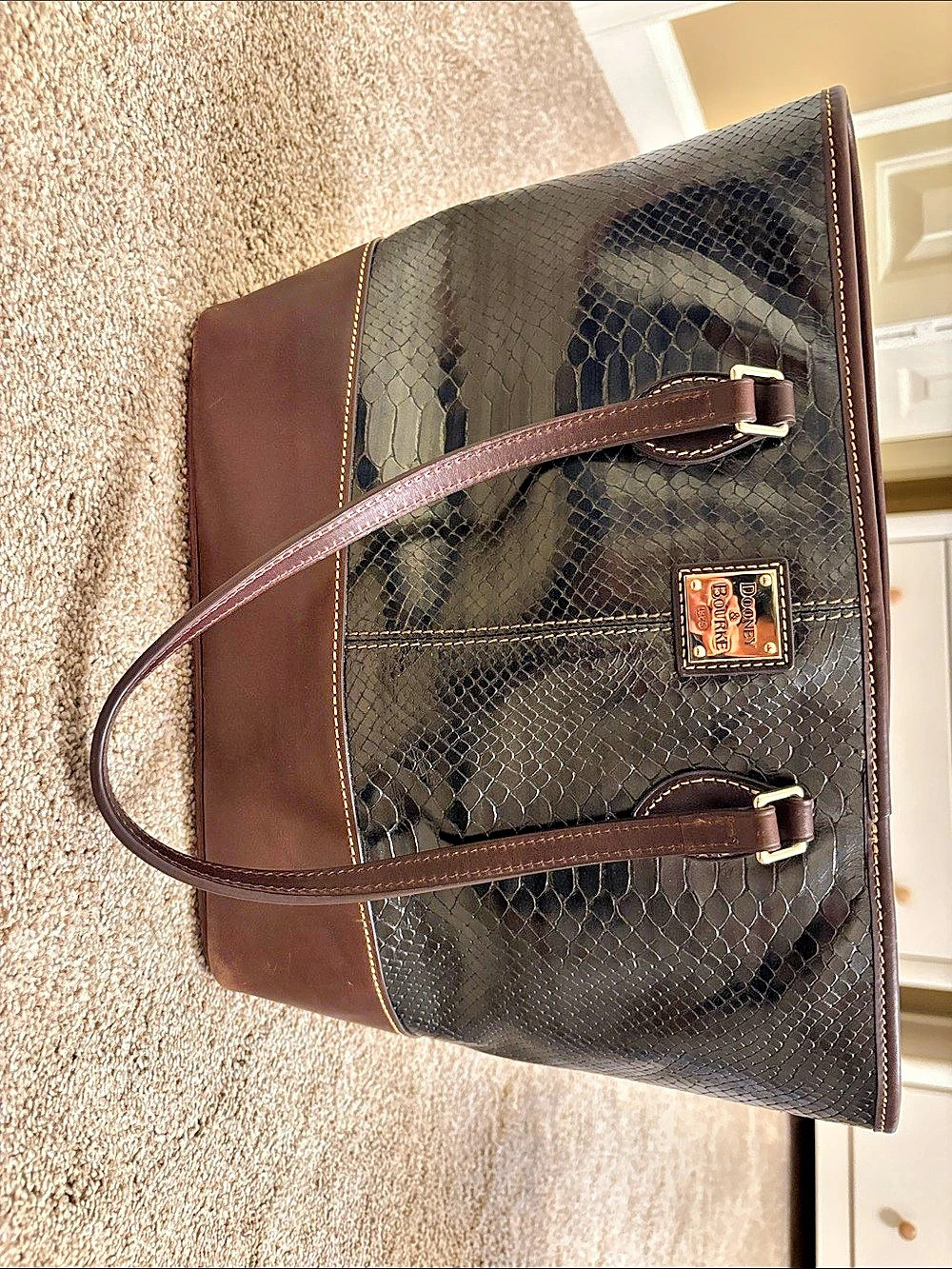 Dooney & Bourke Snake-Embossed Tote in Black & Brown